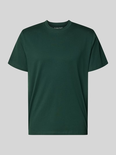 Produktfoto, ciemnozielony męski t-shirt o kroju regular fit z bawełny, Regular Fit T-Shirt aus reiner Baumwolle Modell 'HASPEN' von SELECTED HOMME