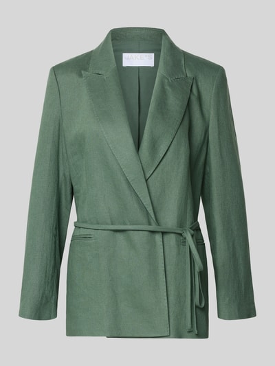 Produktfoto, Anzugblazer mit Reverskragen von Jake*s Collection in Grün mit taillierter Passform, Stoffband und Paspeltaschen, glatte Textur