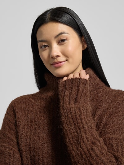 Fynch-Hatton Relaxed fit pullover van alpacamix in gebreide look Donkerbruin - 3