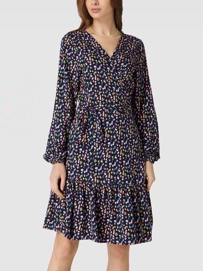 Nümph Knielange jurk met all-over motief, model 'NUKIT' Marineblauw - 4