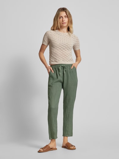 ZABAIONE Regular fit broek linnen broek met tunnelkoord, model 'Pa44uline' Kaki - 1