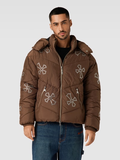 REVIEW Puffer Jacke mit CRUCIFIX Strass Motiv Mittelbraun 4