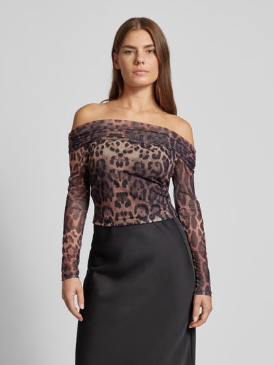 Pieces Langarmbluse mit Animal-Print Modell 'LEO' Black 6