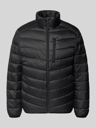 Produktfoto, Regular Fit Steppjacke mit vertikaler Reißverschlussbrusttasche van Tom Tailor Denim, look: effen zwart, opstaande kraag, lange mouw, mouwboord, rompzoom, met rits, verticale ritszak op de borst, zij-steekzakken