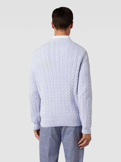 Lacoste Regular fit gebreide pullover met labelstitching Lichtblauw - 5