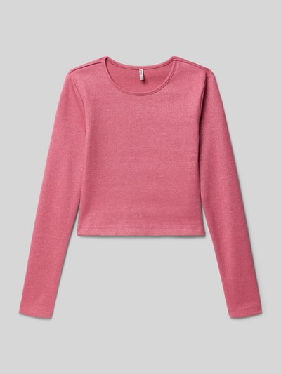 Only Bluzka z długim rękawem o kroju slim fit z mieszanki bawełny model ‘TRINNY’ Brudnoróżowy 1