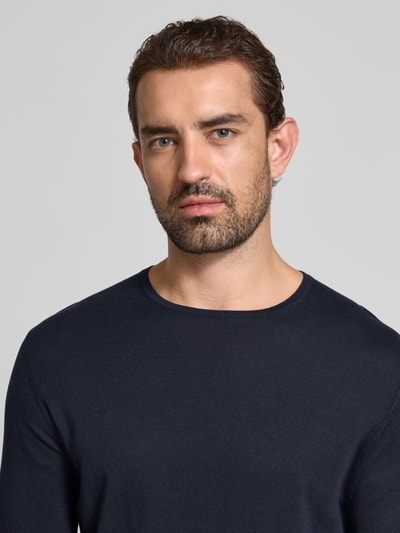 Christian Berg Men Regular fit pullover van puur katoen in gebreide look Marineblauw - 3