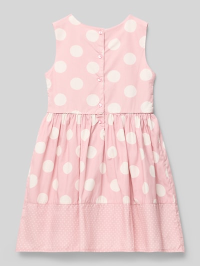Produktfoto, sukienka 'Kleid aus Baumwolle mit Rundhalsausschnitt' od Happy Girls, bawełna, linia a, wzór na całej powierzchni, okrągły dekolt, długość tyłu w rozmiarze 116: 62 cm, różowy z białymi dużymi i drobnymi kropkami