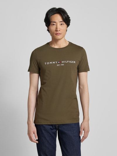 Tommy Hilfiger T-shirt met labelprint Olijfgroen - 4