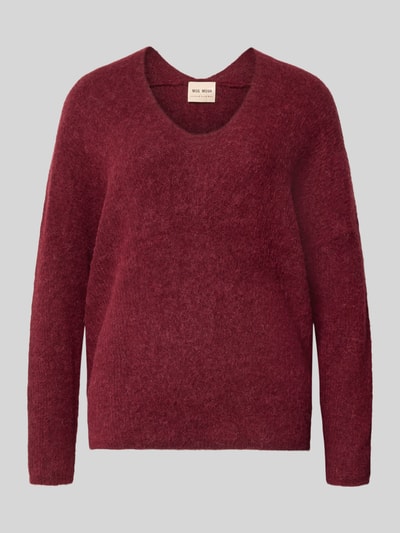 Produktfoto, Strickpullover aus Woll-Mix mit V-Ausschnitt Modell 'THORA' von MOS MOSH in Bordeaux, feine Textur, Regular Fit, Alpaka-Anteil
