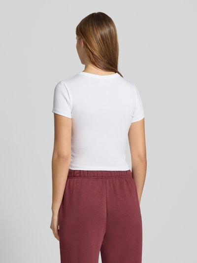 Gina Tricot T-shirt z prążkowanym okrągłym dekoltem Biały 5