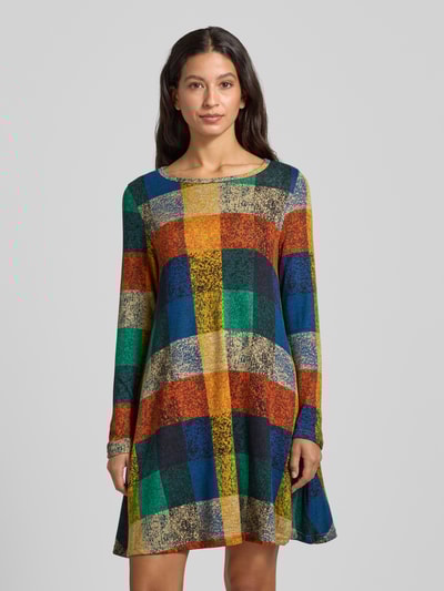 Apricot Minikleid mit geripptem Rundhalsausschnitt Rostrot 4