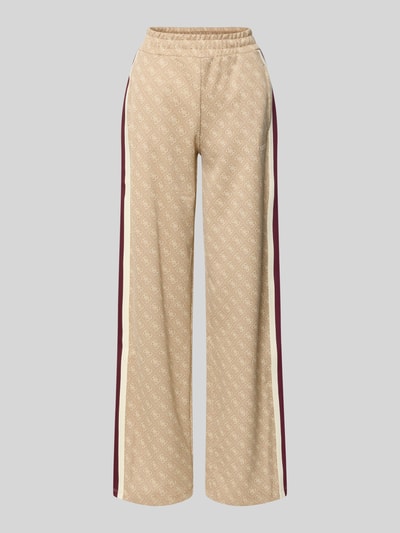 Produktfoto, Wide Fit Sweatpants mit Allover-Logo-Print Modell 'Jacquard' von Guess Activewear in Beige mit elastischem Bund und Baumwoll-Anteil