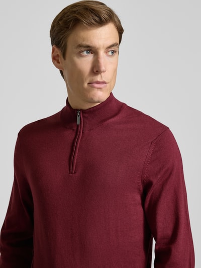 HECHTER PARIS Strickpullover mit Stehkragen und Reißverschluss Bordeaux 3