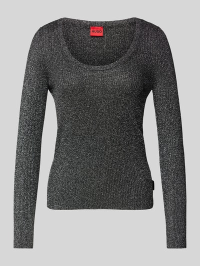 HUGO Strickpullover mit geripptem Rundhalsausschnitt Modell 'Sunessya' Black 2