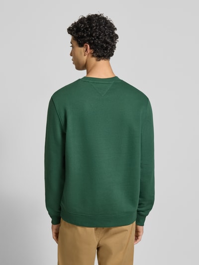 Männermodel trägt Regular Fit Sweatshirt aus Baumwoll-Mix von Tommy Jeans in Optik: Unifarben, Materialverarbeitung: Sweat, Ganzkörperansicht Rückansicht.