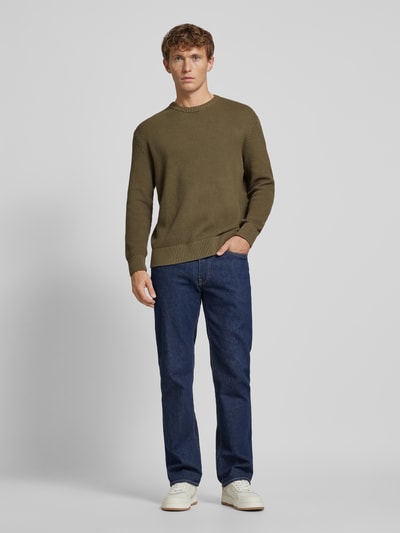 SELECTED HOMME Gebreide pullover met ribboorden, model 'HENNY' Olijfgroen - 1