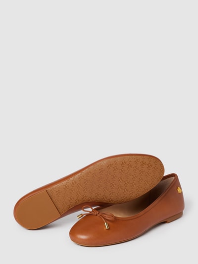 Lauren Ralph Lauren Ballerina's met strikdetail, model 'JAYNA-FLATS-CASUAL' Cognac - 4