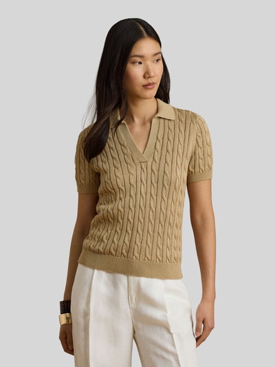 Lauren Ralph Lauren Koszulka polo o kroju regular fit z tkanego materiału – mieszanka bawełny Camel 4