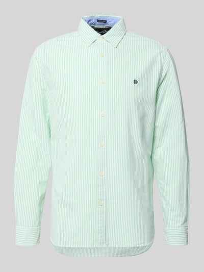 Produktfoto, Regular Fit vrijetijdsoverhemd met logo-stitching van Superdry, puur katoen, button-downkraag, knoopsluiting, sportmanchet, lichtgroen-witte strepen