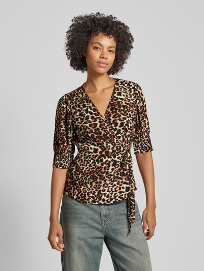 Pieces Wikkelblouse met dierenprint, model 'TALA' Beige - 4