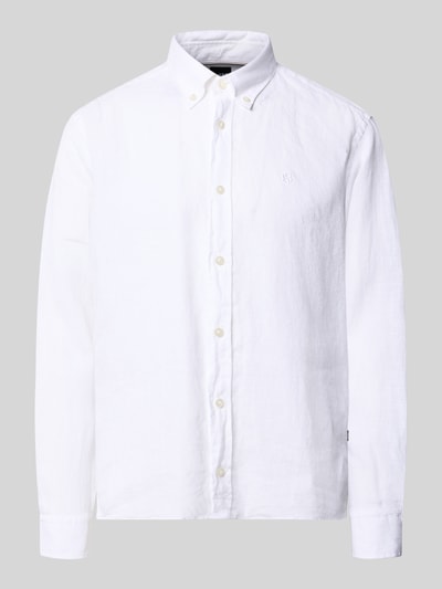 Produktfoto, Regular Fit Freizeithemd aus reinem Leinen Modell 'LIAM' von BOSS in Weiß, unifarben, Button-Down-Kragen, Logo-Stitching, Flammgarn-Textur