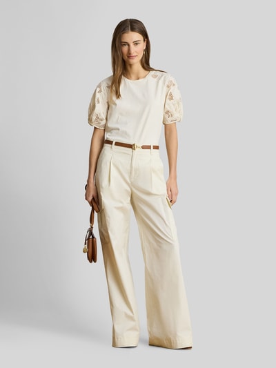 Lauren Ralph Lauren Relaxed Fit T-Shirt aus reiner Baumwolle mit Ärmeln aus Lochspitze Sand 1