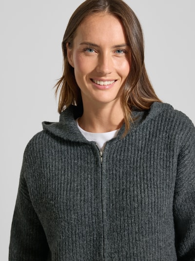 Jake*s Casual Kurtka z dzianiny z zamkiem błyskawicznym dwustronnym i kapturem Ciemnoszary melanż 3