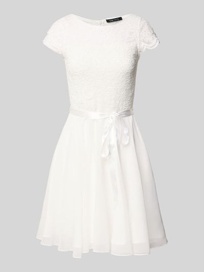 Produktfoto, Cocktailkleid mit Spitzenbesatz und Bindegürtel von SWING in Weiß, A-Linie, Minikleid, Material-Mix mit Stretch-Anteil, Pailletten