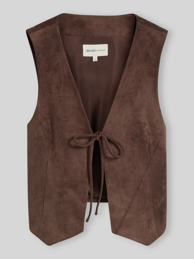 Tom Tailor Denim Kamizelka o kroju slim fit z taśmą do wiązania Ciemnobrązowy 2