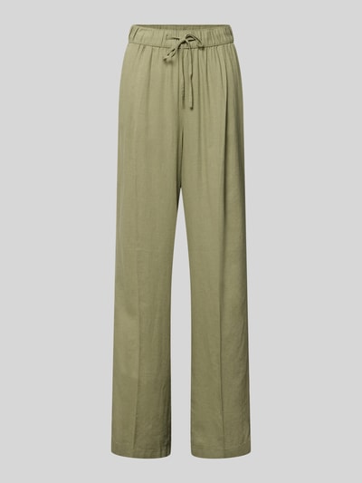Produktfoto, Relaxed Fit Weite Hose aus Leinen-Viskose-Mix von s.Oliver RED LABEL in Khaki, unifarben, High Waist, elastischer Bund, Eingrifftaschen.