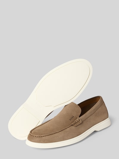 BOSS Lederloafer mit Label-Prägung Modell 'Sienne' Beige 4