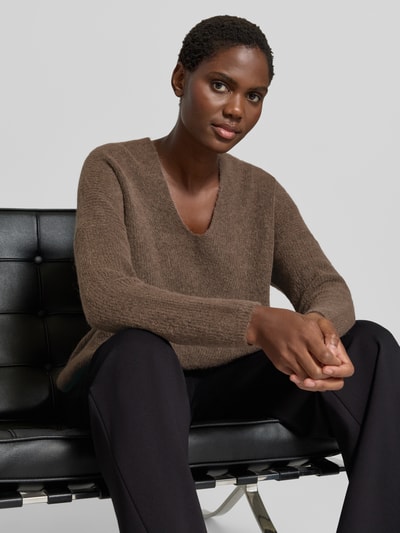 MOS MOSH Strickpullover aus Woll-Mix mit V-Ausschnitt Modell 'THORA' Taupe 3