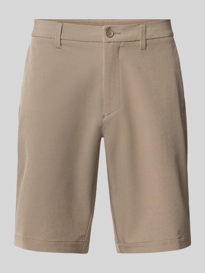 Produktfoto, beżowe Slim Fit Chinoshorts mit Bügelfalten von BOSS Green, gładka faktura, kanty, zdjęcie produktu na jasnym tle