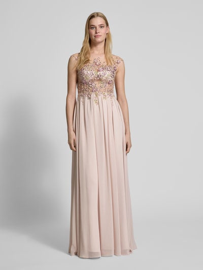 Unique Abendkleid mit Spitzenbesatz Beige 4