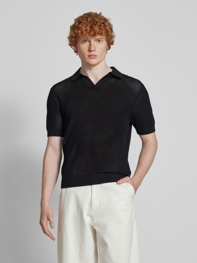 REVIEW Gebreid shirt met polokraag en V-hals Zwart - 4