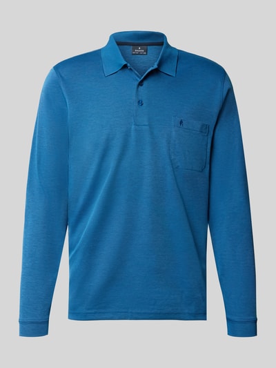 Produktfoto, Regular Fit Poloshirt aus Baumwoll-Mix von RAGMAN in Blau mit Brusttasche, elastischen Abschlüssen, langärmeliges Design, Rückenlänge 70 cm bei Größe M
