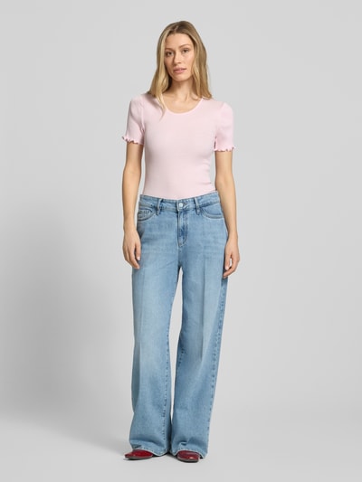 MOS MOSH T-shirt z prążkowaną strukturą model 'Elaine' Jasnoróżowy melanż 1