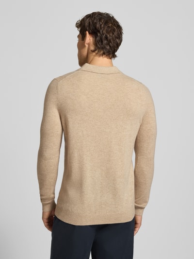 Christian Berg Men Slim Fit Strickpullover aus reinem Kaschmir mit Polokragen Camel Melange 5