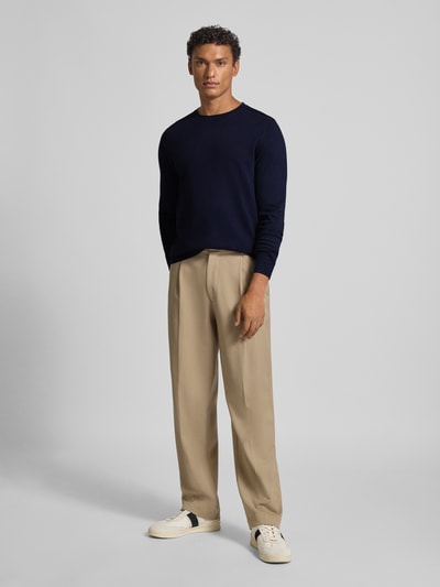 SELECTED HOMME Sweter z dzianiny o kroju regular fit z czystej bawełny model ‘BERG’ Ciemnoniebieski 1