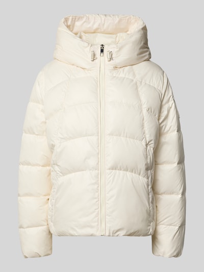 Produktfoto, Regular Fit Jacke mit Kapuze Modell 'Pepulina' von BOSS, cremefarben, unifarben, gesteppte Struktur, elastische Ärmel, Logo-Patch, Reißverschluss, Eingrifftaschen