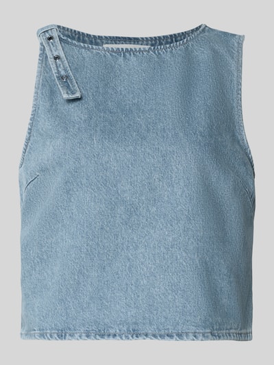 Productfoto, Crop Top in denimlook model 'MOLLY' van Samsøe Samsøe, pure katoen, regular fit, ronde hals, lichtblauw, textuur met zichtbare weefstructuur
