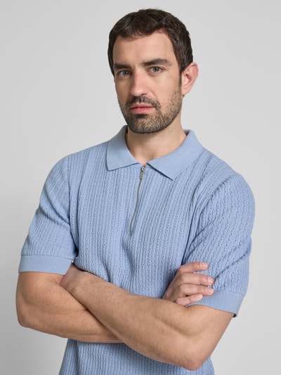 JAKE*S STUDIO MEN Regular fit poloshirt met kabelpatroon IJsblauw - 3