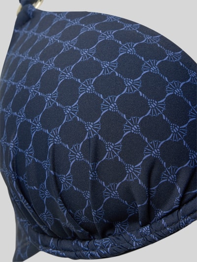 Produktfoto, Bikini-Oberteil mit Logo-Muster Modell 'Cortina Beach' von JOOP! Collection, dunkelblau mit feinem Muster, Material-Mix mit Stretch-Anteil, körpernahe Passform
