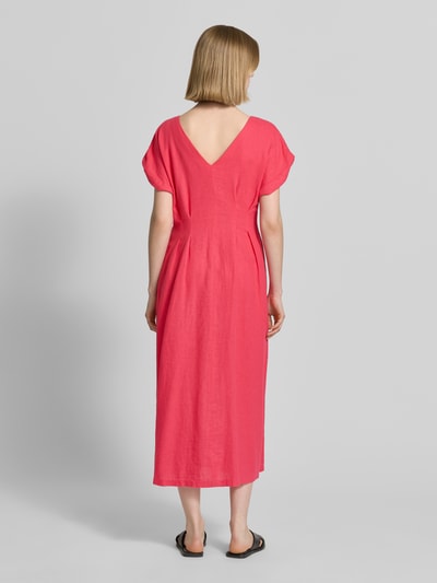 ICHI Midikleid aus Leinen-Viskose-Mix mit V-Ausschnitt Pink 5