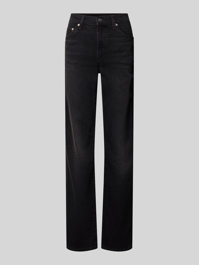 Produktfoto, schwarze Straight Fit Jeans aus Baumwoll-Mix Modell 'Carrie' von Levi's® 300 vor grauem Hintergrund