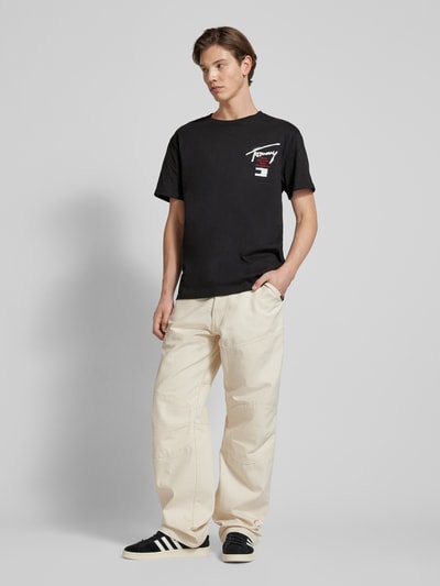 Tommy Jeans Regular fit T-shirt met labelprint Zwart - 1