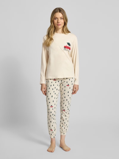 Jake*s Casual Pyjama-Oberteil mit Motiv-Print Ecru 1