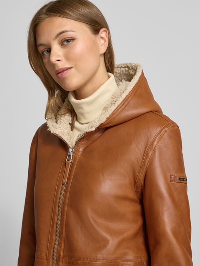 Cabrini Lange leren jas van echt lamsnappa  Cognac - 3