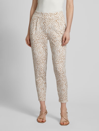 ICHI Tapered fit stoffen broek met all-over print, model 'Kate' Beige - 4